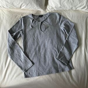 Charter Club Silver Long Sleeve Top with Cutout Design